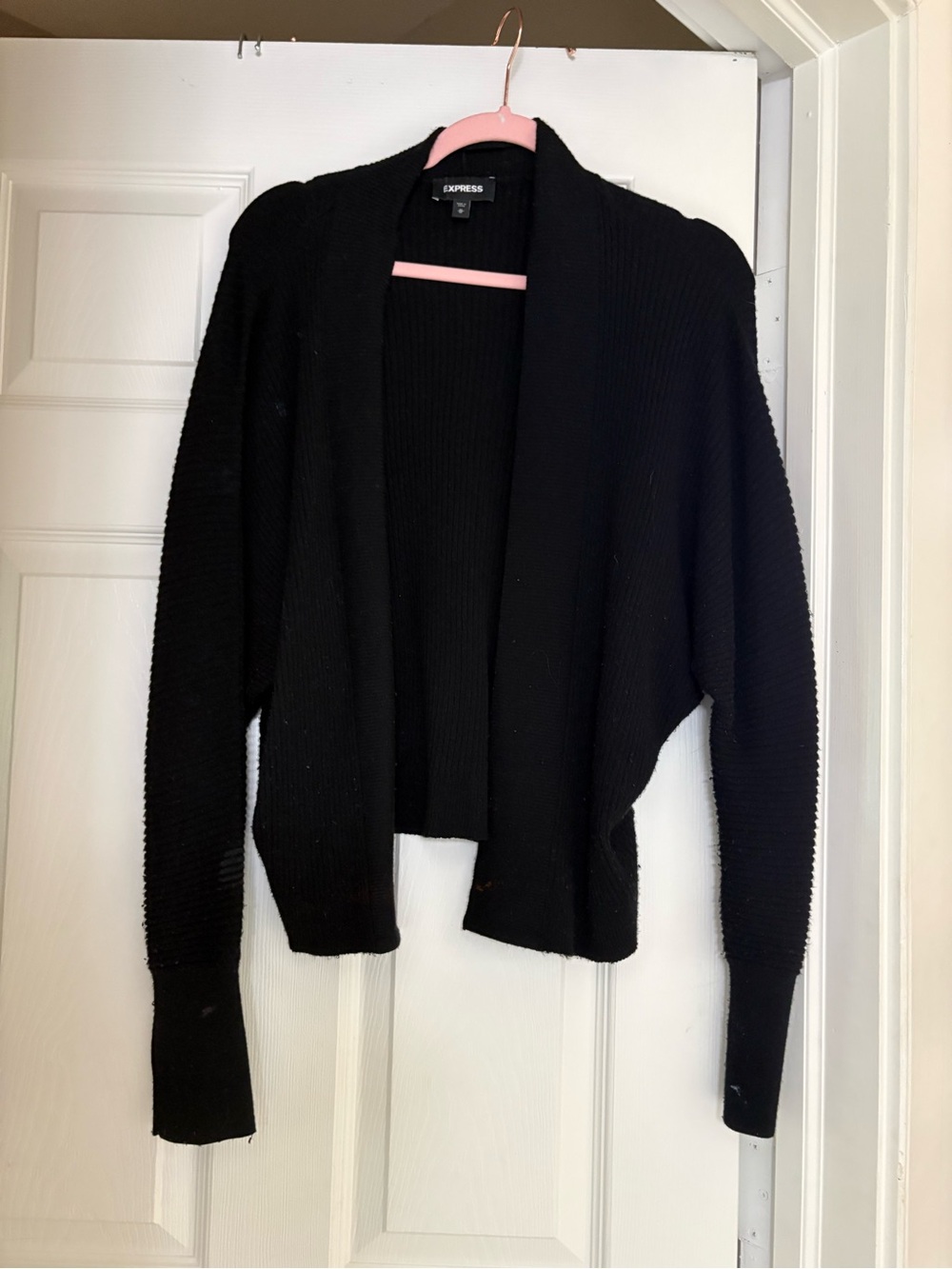 Express Black Open-Front Ribbed Cardigan